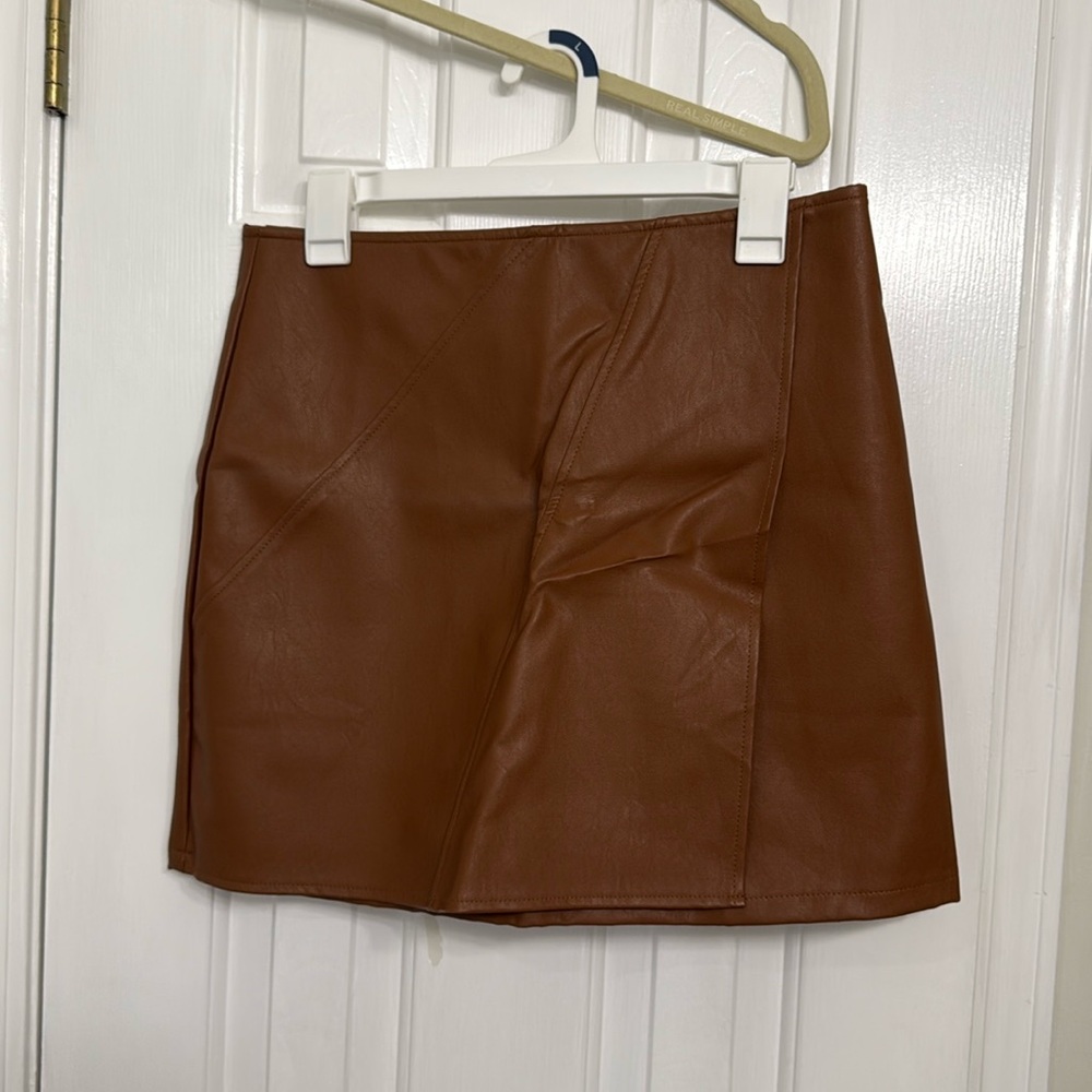 Faux leather wrap skirt, camel